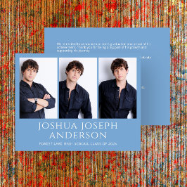 Verfijnde lichtblauwe Afstuderen foto bekendmaking Notitiekaartje