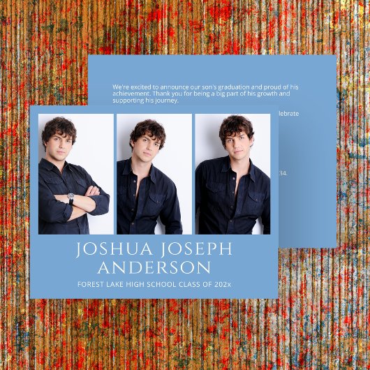 Verfijnde lichtblauwe Afstuderen foto bekendmaking Notitiekaartje