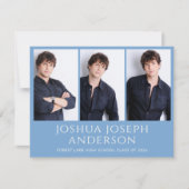 Verfijnde lichtblauwe Afstuderen foto bekendmaking Notitiekaartje (Voorkant)