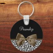 Verfijnde luipaard afdrukken in bruine tas met naa sleutelhanger (Voorkant)