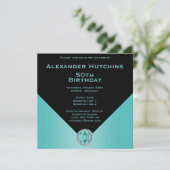 Verfijnde mannelijke Black & Aqua verjaardag Kaart (Staand voorkant)