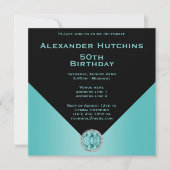 Verfijnde mannelijke Black & Aqua verjaardag Kaart (Voorkant)