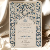 Verfijnde Marine en Crème Islamitische Kant Bruilo Kaart