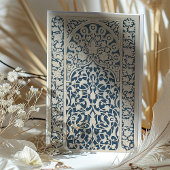 Verfijnde Marine en Crème Islamitische Kant Bruilo Kaart