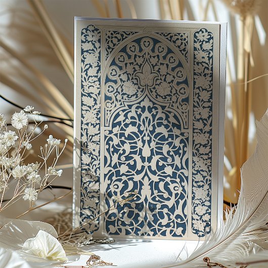 Verfijnde Marine en Crème Islamitische Kant Bruilo Kaart