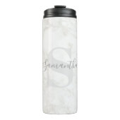 Verfijnde marmer met monogram en naam grijs thermosbeker (Voorkant)
