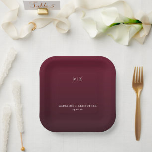 Verfijnde Maroon Minimalistische Initialen Papieren Bordje