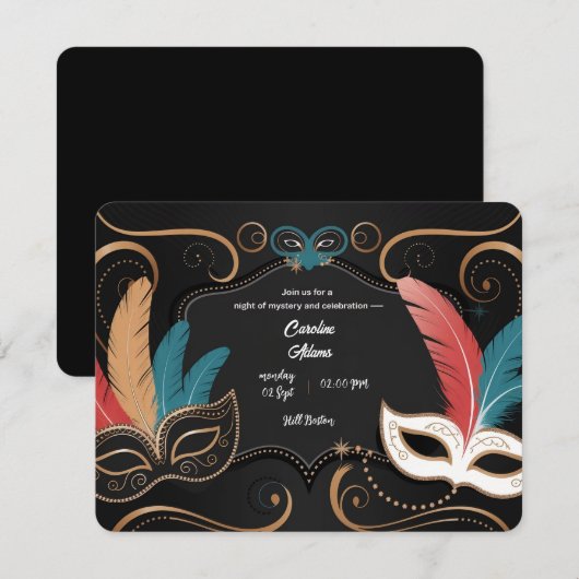 Verfijnde Maskerade Verjaardags Uitnodigingskaarte Kaart (Voorkant / Achterkant)