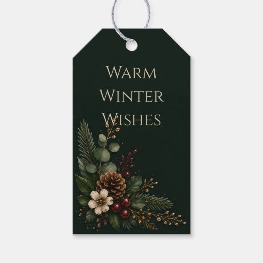 Verfijnde Midnight Evergreen Warme Winterwensen Cadeaulabel (Voorkant)