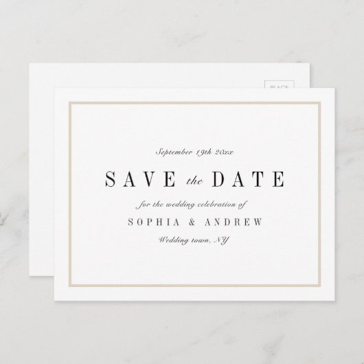 Verfijnde minimalistische bruiloft bespaart de dat aankondigingskaart (Voorkant / Achterkant)