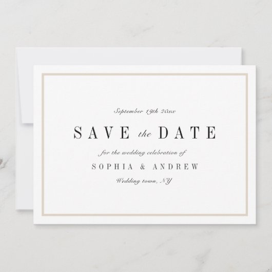 Verfijnde minimalistische bruiloft bespaart de dat save the date (Voorkant)