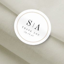 Verfijnde minimalistische bruiloft voor monogram ronde sticker