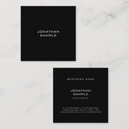 Verfijnde minimalistische elegante zwarte slank vierkante visitekaartje (Voorkant / Achterkant)