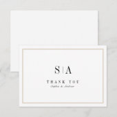 Verfijnde minimalistische monogram zwart-wit bedankkaart (Voorkant / Achterkant)