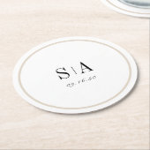 Verfijnde minimalistische monogram zwart-wit ronde kartonnen onderzetter (Gebogen)