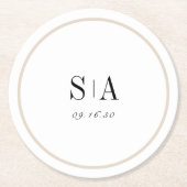 Verfijnde minimalistische monogram zwart-wit ronde kartonnen onderzetter (Voorkant)