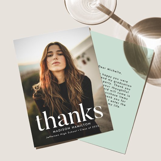 Verfijnde Mint Groene Foto Afstuderen Bedankkaart