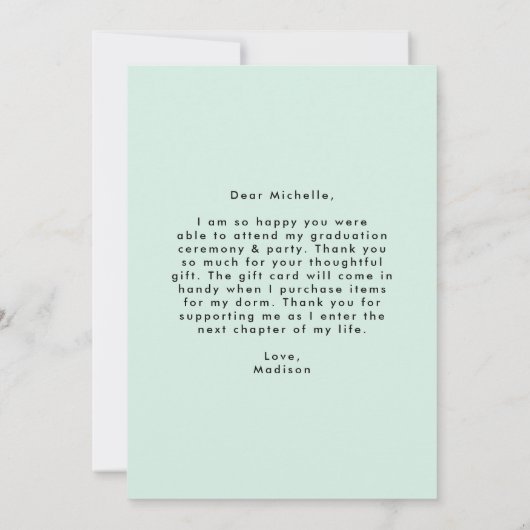 Verfijnde Mint Groene Foto Afstuderen Bedankkaart (Achterkant)