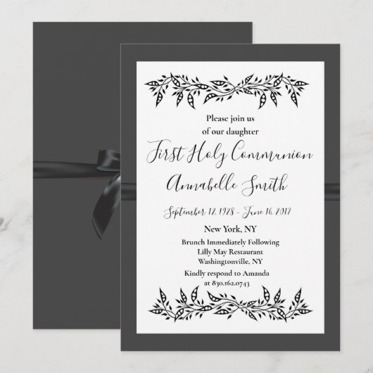 VERFIJNDE MODERNE Eerste Heilige Comm Kaart (Voorkant / Achterkant)