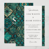 Verfijnde Moderne Groene Patroon Bruiloft Kaart (Voorkant / Achterkant)