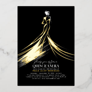 Verfijnde Moderne Zwarte Elegante Quinceanera Folie Uitnodiging
