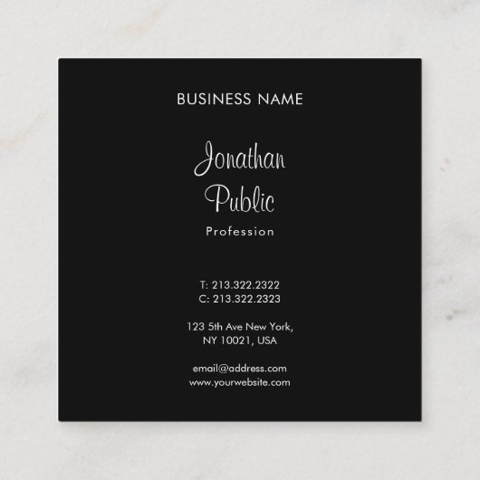 Verfijnde moderne zwarte en witte klaag voor scrip vierkante visitekaartje (Achterkant)