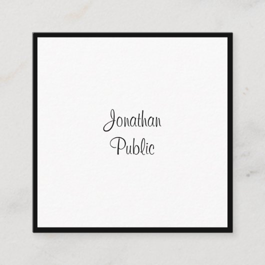 Verfijnde moderne zwarte en witte klaag voor scrip vierkante visitekaartje (Voorkant)