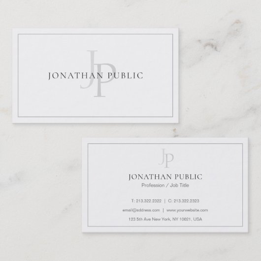 Verfijnde Monogrammed Chic Plain Modern Luxe Visitekaartje (Voorkant / Achterkant)