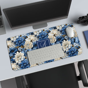 Verfijnde Navy Blauwe Bloemen Persoonlijke Bureau Bureaumat