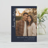 Verfijnde Navy Minimalistische Foto Save The Date (Staand voorkant)