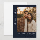 Verfijnde Navy Minimalistische Foto Save The Date (Voorkant / Achterkant)