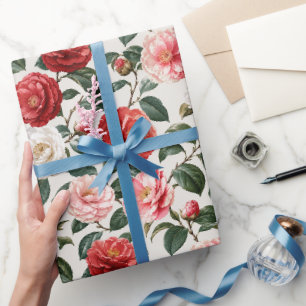 Verfijnde Neutrale Camellia Bloemkunst Cadeaupapier