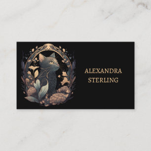 Verfijnde Noir Art Nouveau Kat Gepersonaliseerd Visitekaartje