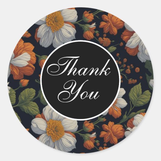 Verfijnde Oranje witte elegante retro bloemen Ronde Sticker (Voorkant)