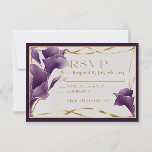 Verfijnde Paarse Calla Lily bruiloft RSVP Kaartje (Voorkant)