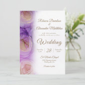 Verfijnde Paarse gouden bruiloft Kaart (Staand voorkant)