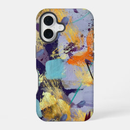 Verfijnde paarse, gouden en blauwe abstracte kunst iPhone 16 hoesje
