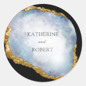 Verfijnde Parel Gouden Agaat Monogram Bruiloft Ronde Sticker (Voorkant)