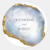 Verfijnde Parel Gouden Agaat Monogram Bruiloft Ronde Sticker (Voorkant)