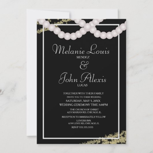 Verfijnde ParelFolie Confetti Borders Wedding Kaart (Voorkant)