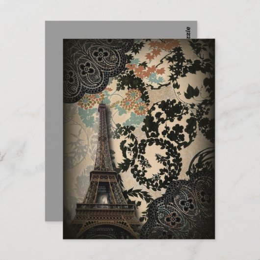 Verfijnde Paris Eiffeltoren Kant damast Briefkaart (Voorkant / Achterkant)