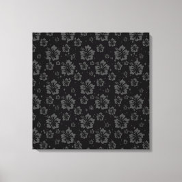 Verfijnde Plain Black Muted Floral Canvas Afdruk