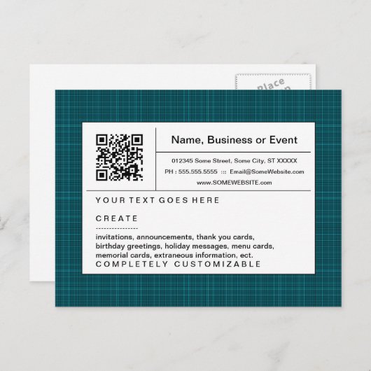verfijnde QR-code: blauwgroen plaid Uitnodiging Briefkaart (Voorkant / Achterkant)