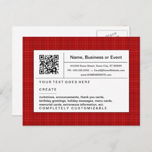 verfijnde QR-code : rode vlecht Uitnodiging Briefkaart (Voorkant / Achterkant)