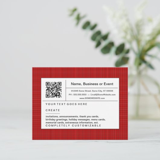 verfijnde QR-code : rode vlecht Uitnodiging Briefkaart (Staand voorkant)