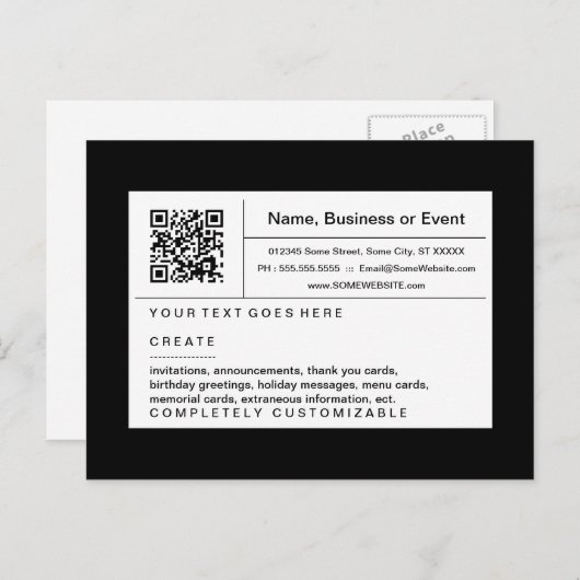 verfijnde QR-code : zwart-wit Uitnodiging Briefkaart (Voorkant / Achterkant)