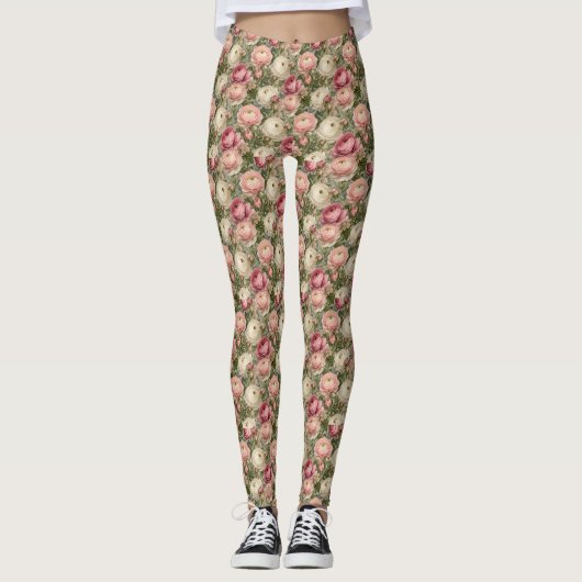 Verfijnde Ranunculus Bloemendruk Leggings (Voorkant)