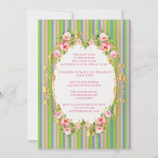 Verfijnde Regency Era Quinceanera uitnodiging (Achterkant)