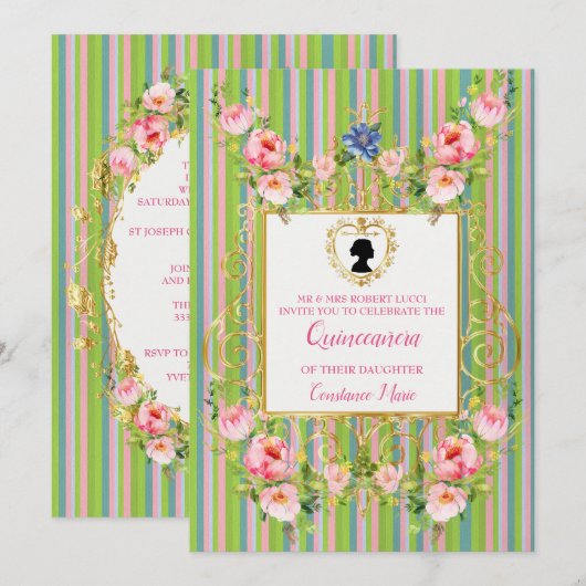 Verfijnde Regency Era Quinceanera uitnodiging (Voorkant / Achterkant)