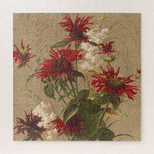 Verfijnde rode en bordeauxrode bloemen op beige legpuzzel